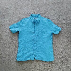 Salma XL Men's 100% Linen Camp Shirt Blue Button Down Short Sleeve GUC